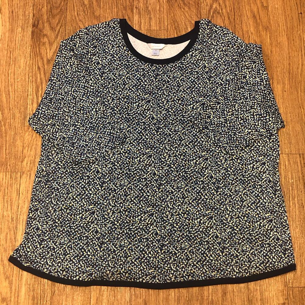 CJ Banks Blue White Yellow Confetti Polka Dot Quarter Sleeve Shirt 3X (24/26W)
